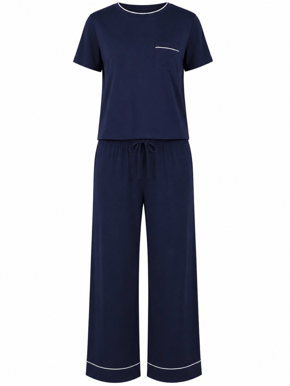 State of Day Women's Large L Navy Two-Piece Ribbed Pajama Set   Contrast Piping